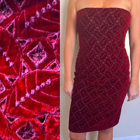 Kay Unger | Red Velvety Strapless Dress | 6 - Picture 1 of 11